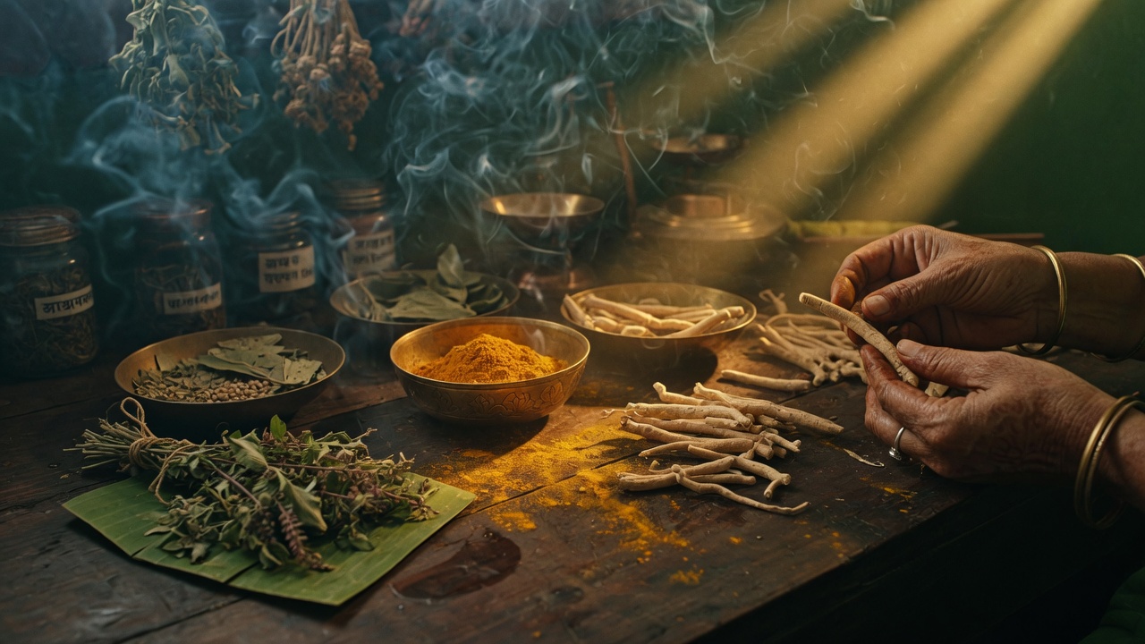 Herbs being ground
